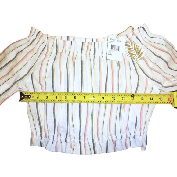 Billabong Off The Shoulder Top Small Cropped Striped 100% Cotton Sun Faded Look - Picture 10 of 16